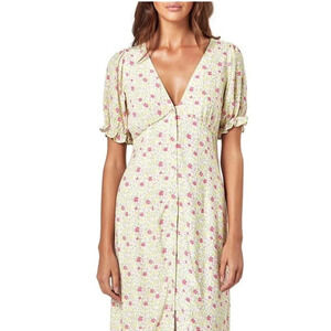 Charlie Holiday Floral Button Down Dress Puff Sleeves Size 4 / Small